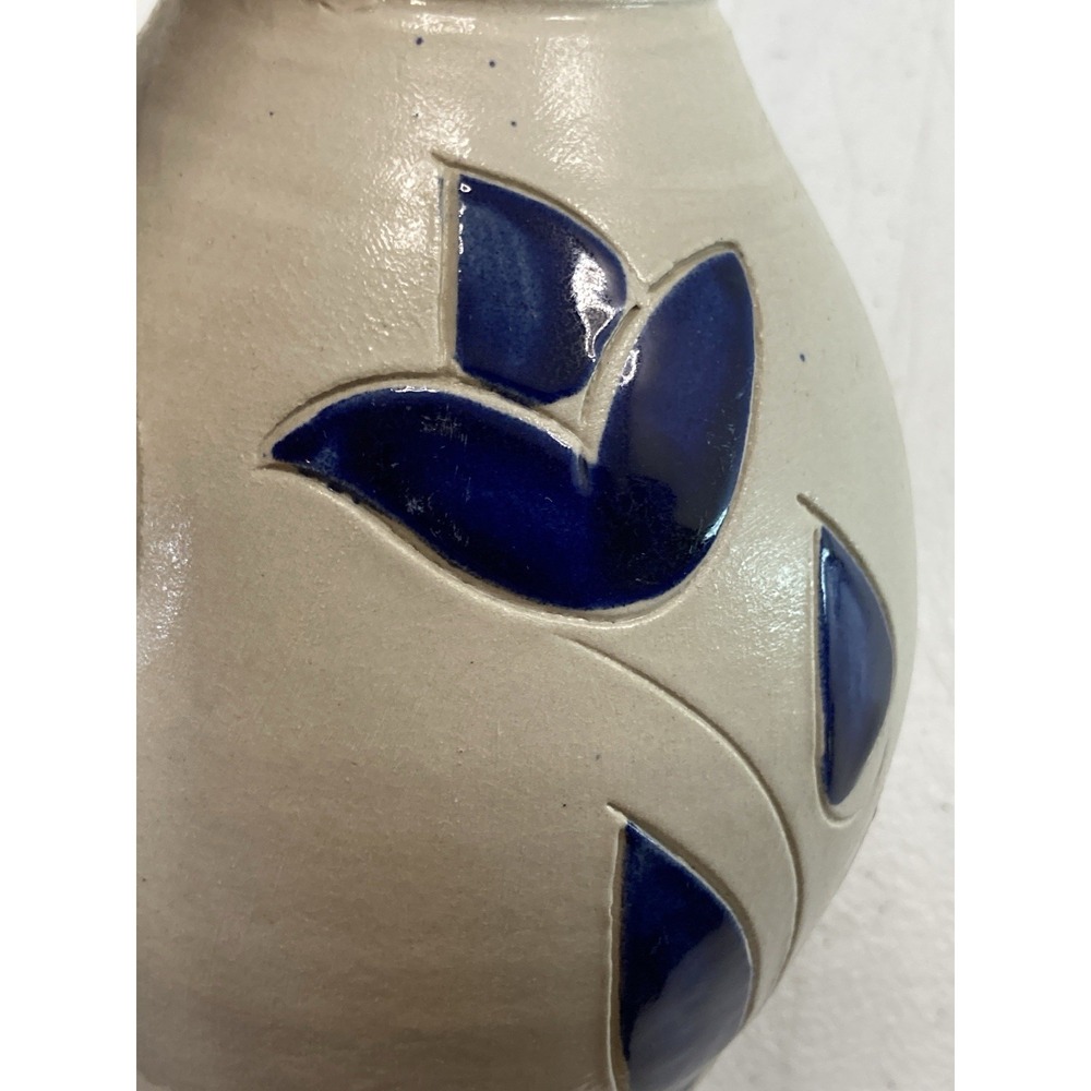 Vtg Williamsburg Art Pottery Salt Glazed Cobalt Blue Leaves‎ Pitcher Jug - Picture 4 of 13
